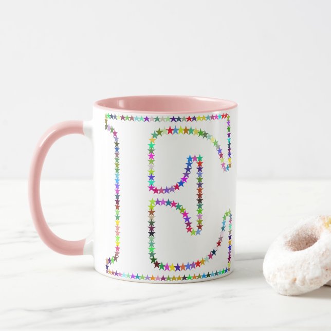 Caneca Letra E da estrela do arco-íris (Com Donut)