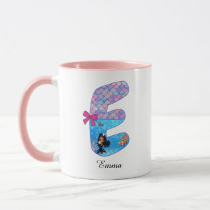 Caneca Letra E do Alfabeto de Sereia Personalizada