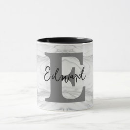 Caneca Letra E Monograma de Mármore Clássico e Moderno