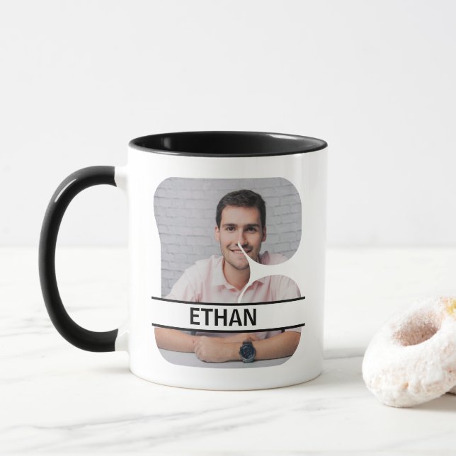 Caneca Letra 'E' personalizada com foto e nome (Com Donut)
