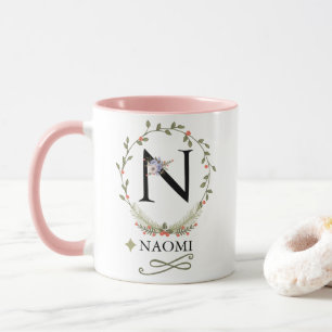 Caneca Letra floral acesa N monograma mug