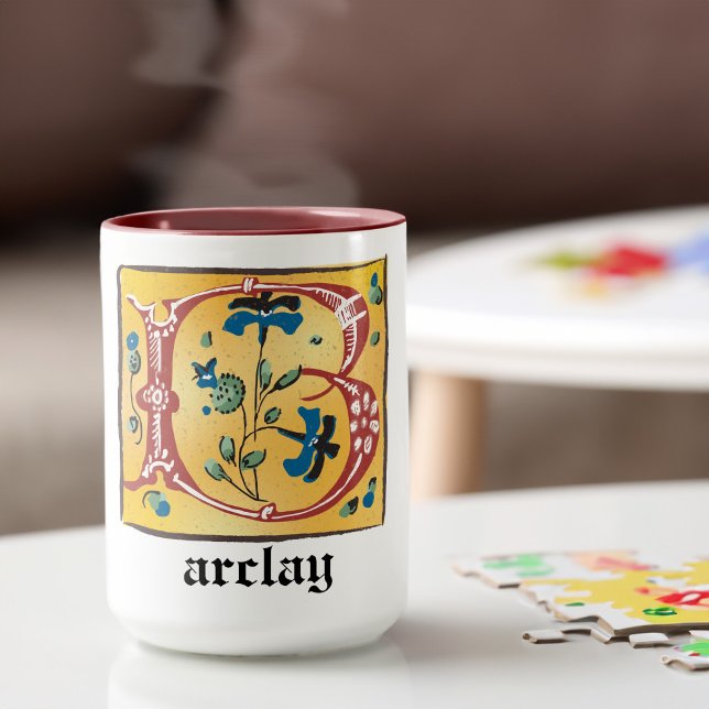 Caneca Letra Floral Iluminada Medieval B Monograma Mug (Criador carregado)