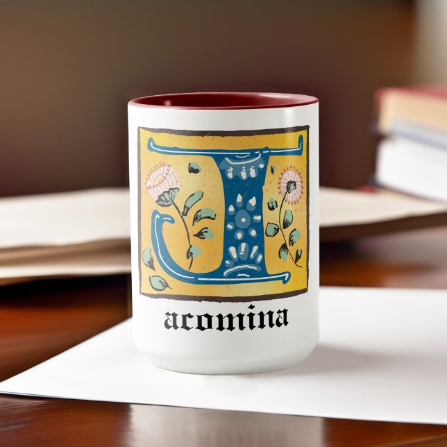 Caneca Letra Floral Iluminada Medieval J Monograma Mug (Criador carregado)