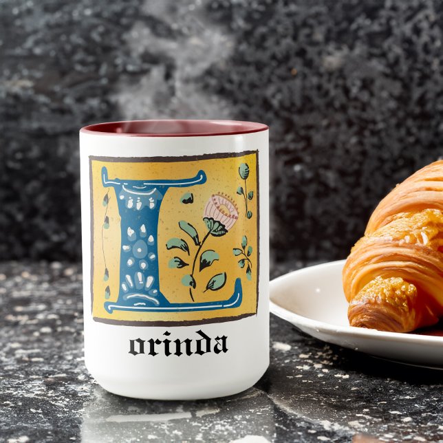 Caneca Letra Floral Iluminada Medieval L Monograma Mug (Criador carregado)