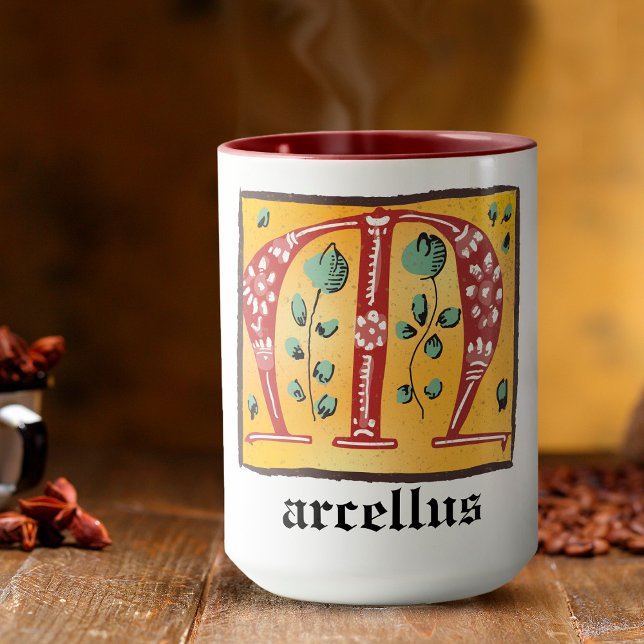 Caneca Letra Floral Iluminada Medieval M Monograma Mug (Criador carregado)