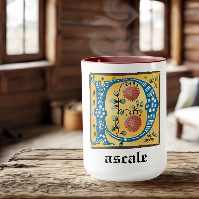 Caneca Letra Floral Iluminada Medieval P Monograma Mug (Criador carregado)