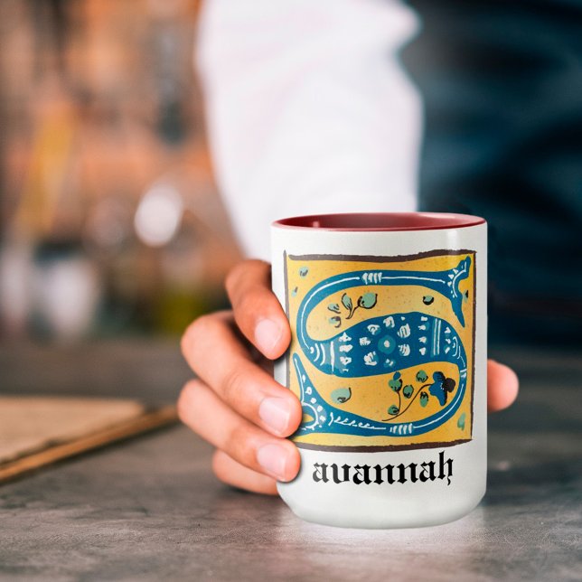 Caneca Letra Floral Iluminada Medieval S Monograma Mug (Criador carregado)