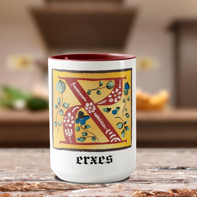 Caneca Letra Floral Iluminada Medieval X Monograma Mug (Criador carregado)
