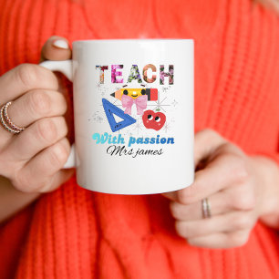 Caneca Letra floral personalizada laço coquette professor
