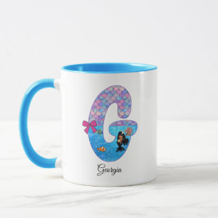 Caneca Letra G do Alfabeto de Sereia Personalizada