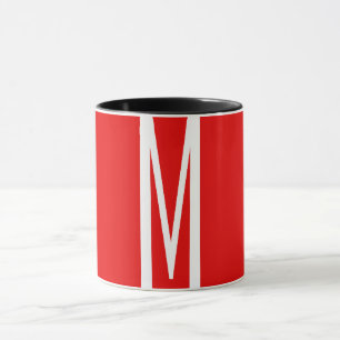 Caneca Letra inicial Monograma Estilo moderno Branco verm