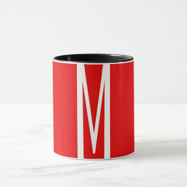 Caneca Letra inicial Monograma Estilo moderno Branco verm (Centro)