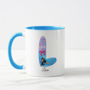 Caneca Letra L do Alfabeto de Sereia Personalizada