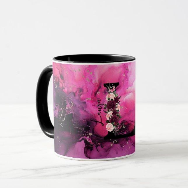Caneca Letra L Monograma em Mármore Rosa e Roxo (Frente Esquerda)