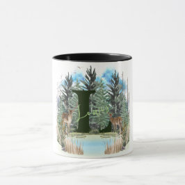 Caneca Letra L Monograma Personalizado de Veado em Aquare
