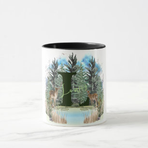 Caneca Letra L Monograma Personalizado de Veado em Aquare