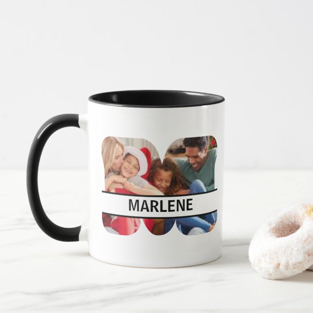 Caneca Letra 'M' personalizada com foto e nome (Com Donut)
