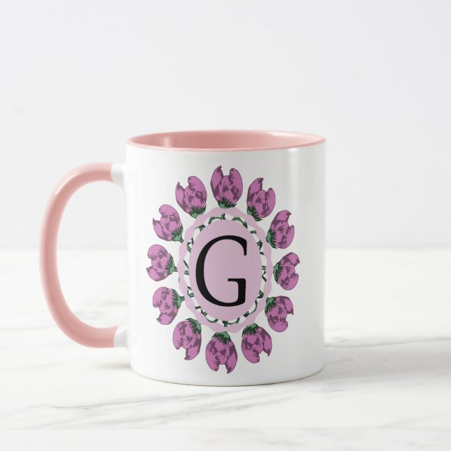Caneca Letra maiúscula G monograma floral (Esquerda)