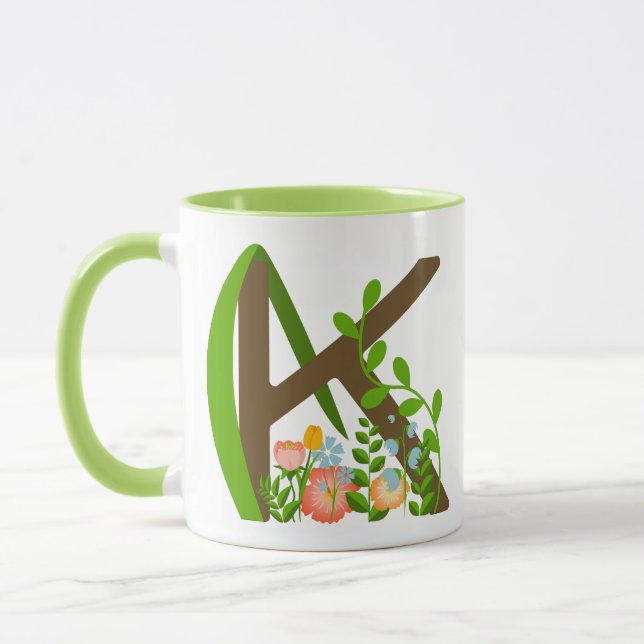 Caneca Letra maiúscula K monograma floral (Esquerda)