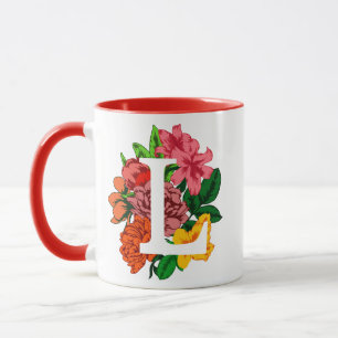 Caneca Letra maiúscula L monograma floral