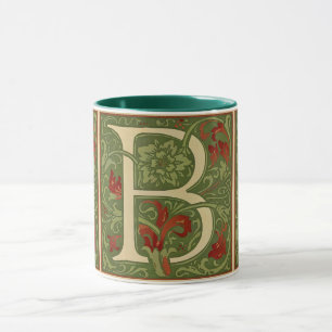 Caneca Letra Monograma de William Morris B Floral Vermelh