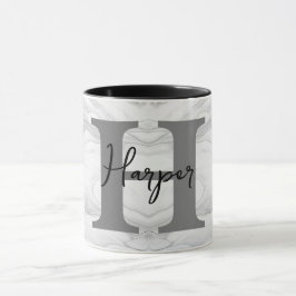 Caneca Letra Monograma H em Mármore Moderna e Clássica