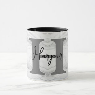 Caneca Letra Monograma H em Mármore Moderna e Clássica