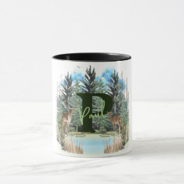 Caneca Letra monograma personalizada de veado de aquarela