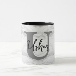 Caneca Letra Monograma U em Mármore Moderna e Clássica