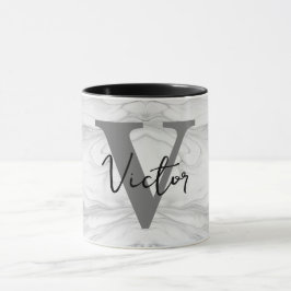 Caneca Letra Monograma V em Mármore Moderna e Clássica
