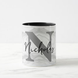 Caneca Letra N de Monograma de Mármore Clássico e Moderno