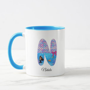 Caneca Letra N do Alfabeto de Sereia Personalizada