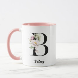 Caneca Letra Negra Monograma Flores de Aquarela