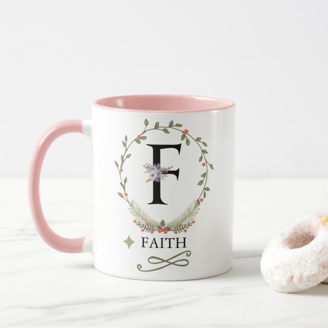 Caneca Letra oral cúbica F Monograma Mug (Com Donut)