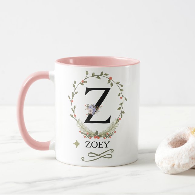 Caneca Letra oral cúbica Z Monograma Mug (Com Donut)