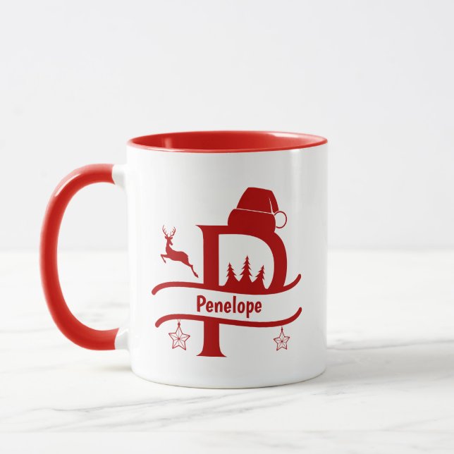 Caneca Letra personalizada P Nome Monograma Mug (Esquerda)