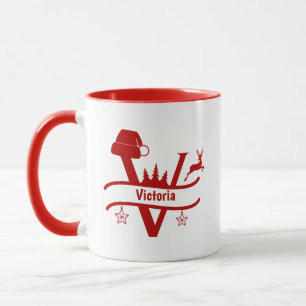 Caneca Letra personalizada V Nome Monograma Mug