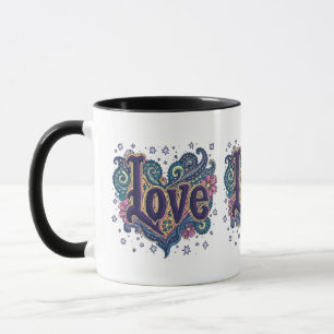 Caneca Letra Psychedelic Boho Love com Destaque Floral