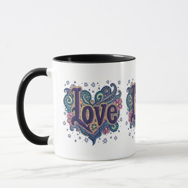 Caneca Letra Psychedelic Boho Love com Destaque Floral (Esquerda)