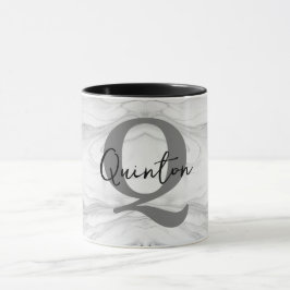 Caneca Letra Q de Monograma de Mármore Moderno e Clássico