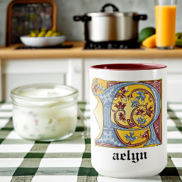 Caneca Letra R Iluminada Azul Medieval e Vermelha Ivy