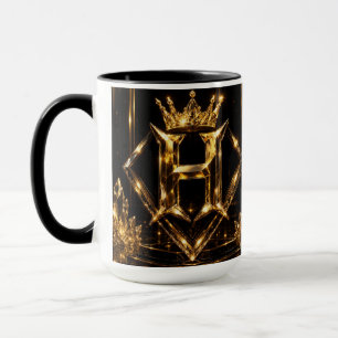 Caneca Letra S Dourada de Luxo Coroa Monograma Diamante
