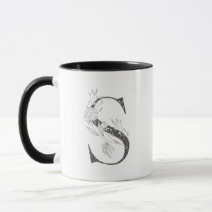 Caneca Letra S Floral Monograma Preto e Branco