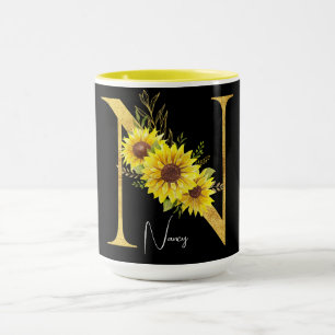 Caneca Letra Sunflower Monograma N Floral - Letra N