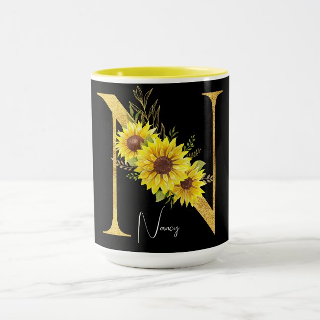 Caneca Letra Sunflower Monograma N Floral - Letra N (Centro)