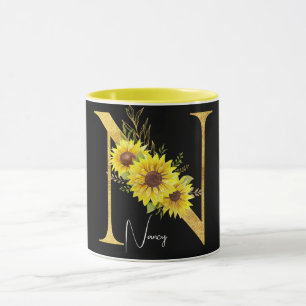 Caneca Letra Sunflower Monograma N Floral - Letra N