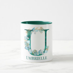 Caneca Letra U Monograma em Aquarela Azul Turquesa e Dour