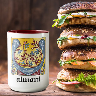 Caneca Letra V Iluminada Azul Medieval e Vermelha Ivy