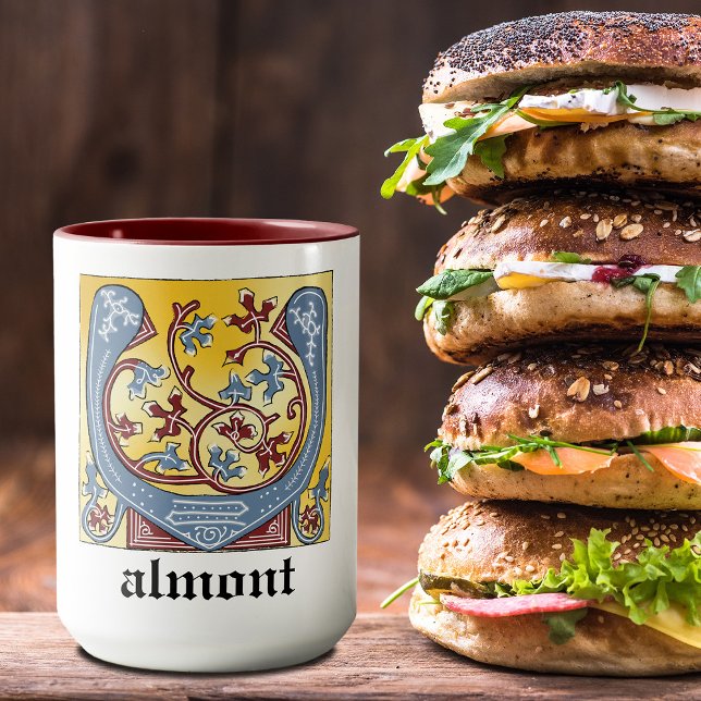 Caneca Letra V Iluminada Azul Medieval e Vermelha Ivy (Criador carregado)