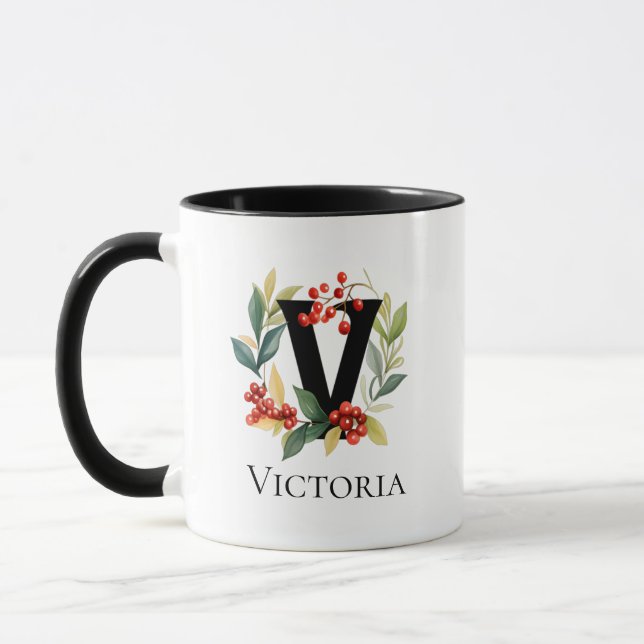 Caneca Letra V Monograma Verruga de Natal Inicial (Esquerda)